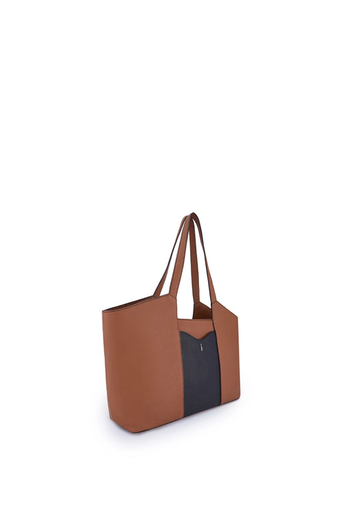 Melina Tan Black Combo Tote Bag