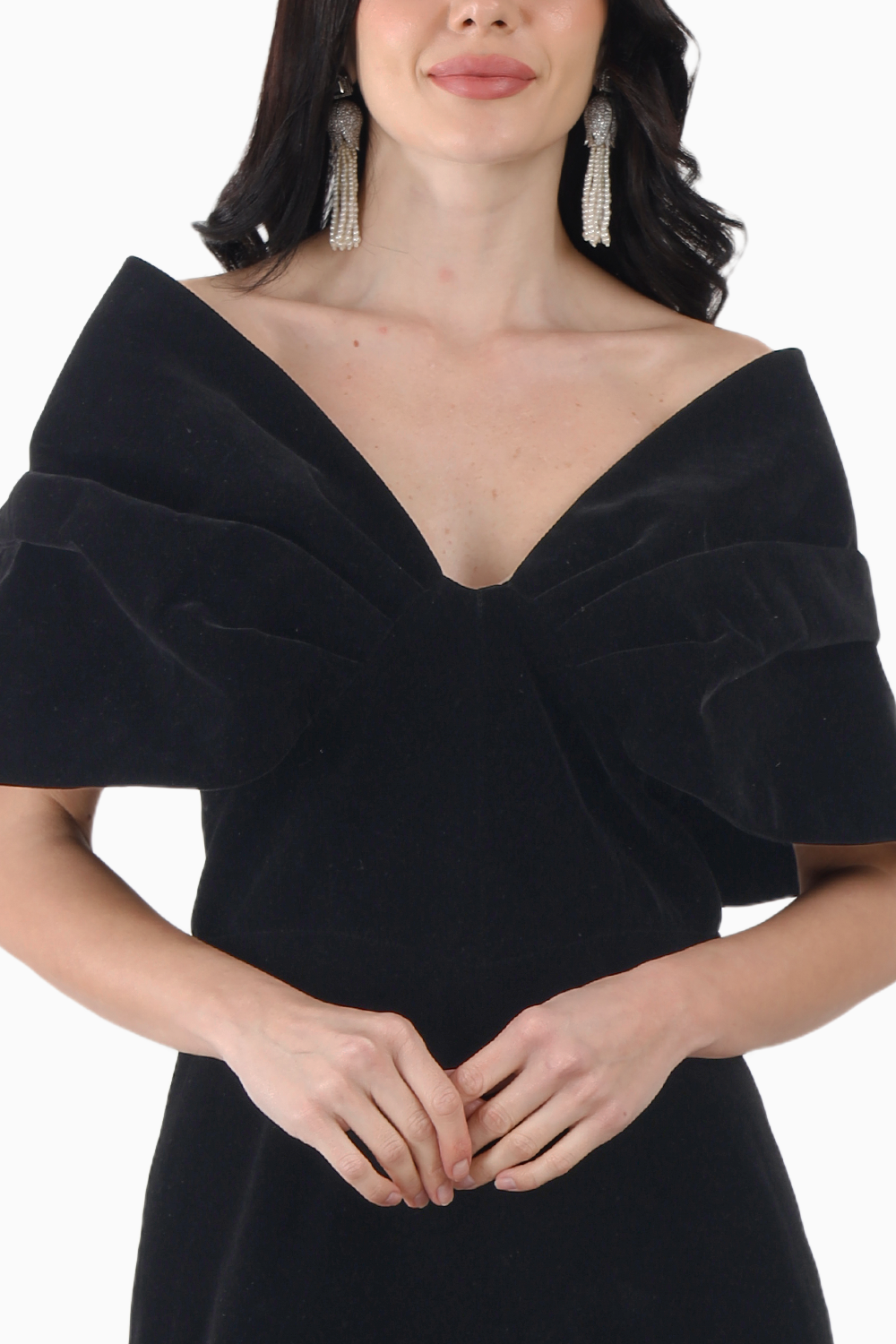Black Velvet Exaggerated Shoulder Mini Dress