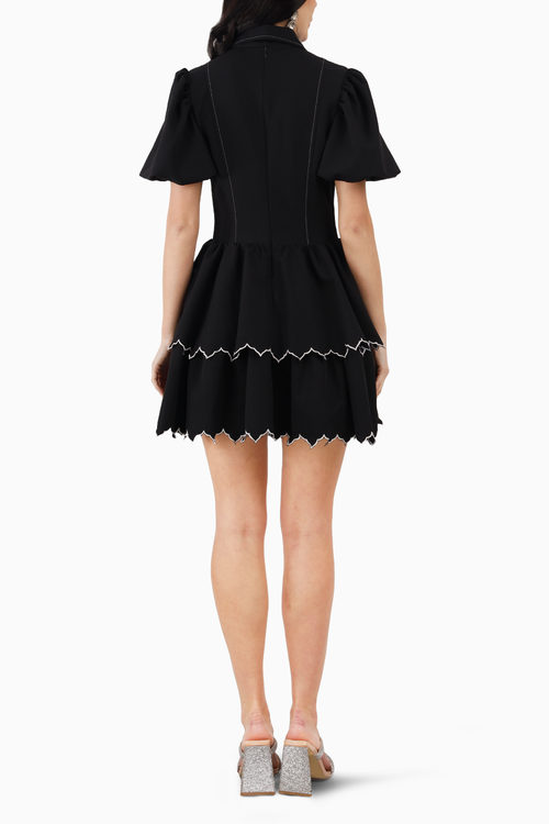 Black Twin Tier Edgy Scallop Mini Dress