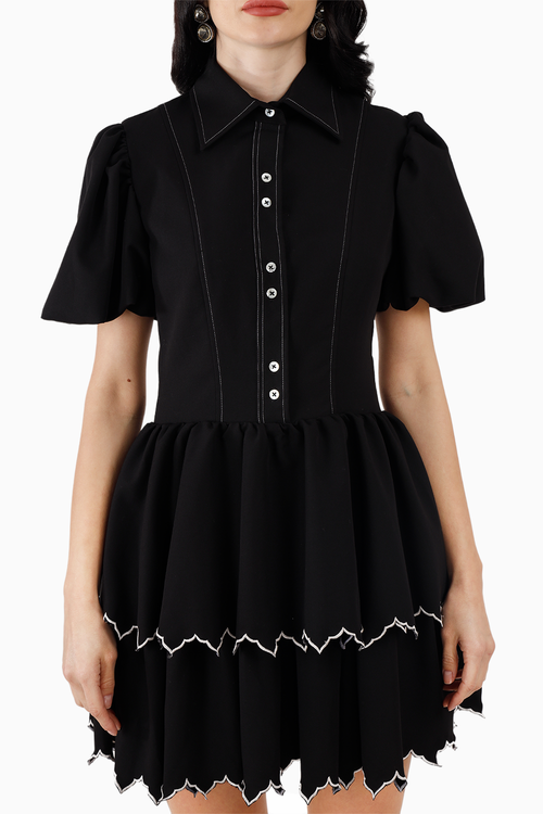 Black Twin Tier Edgy Scallop Mini Dress