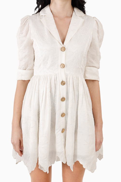 White Cupid Amor Embroidered Mini Dress