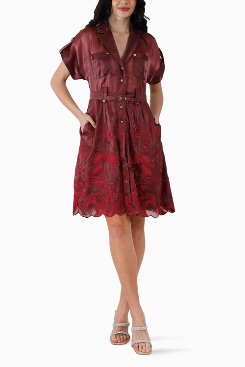 Wine Silk Organza Ocean Dress
