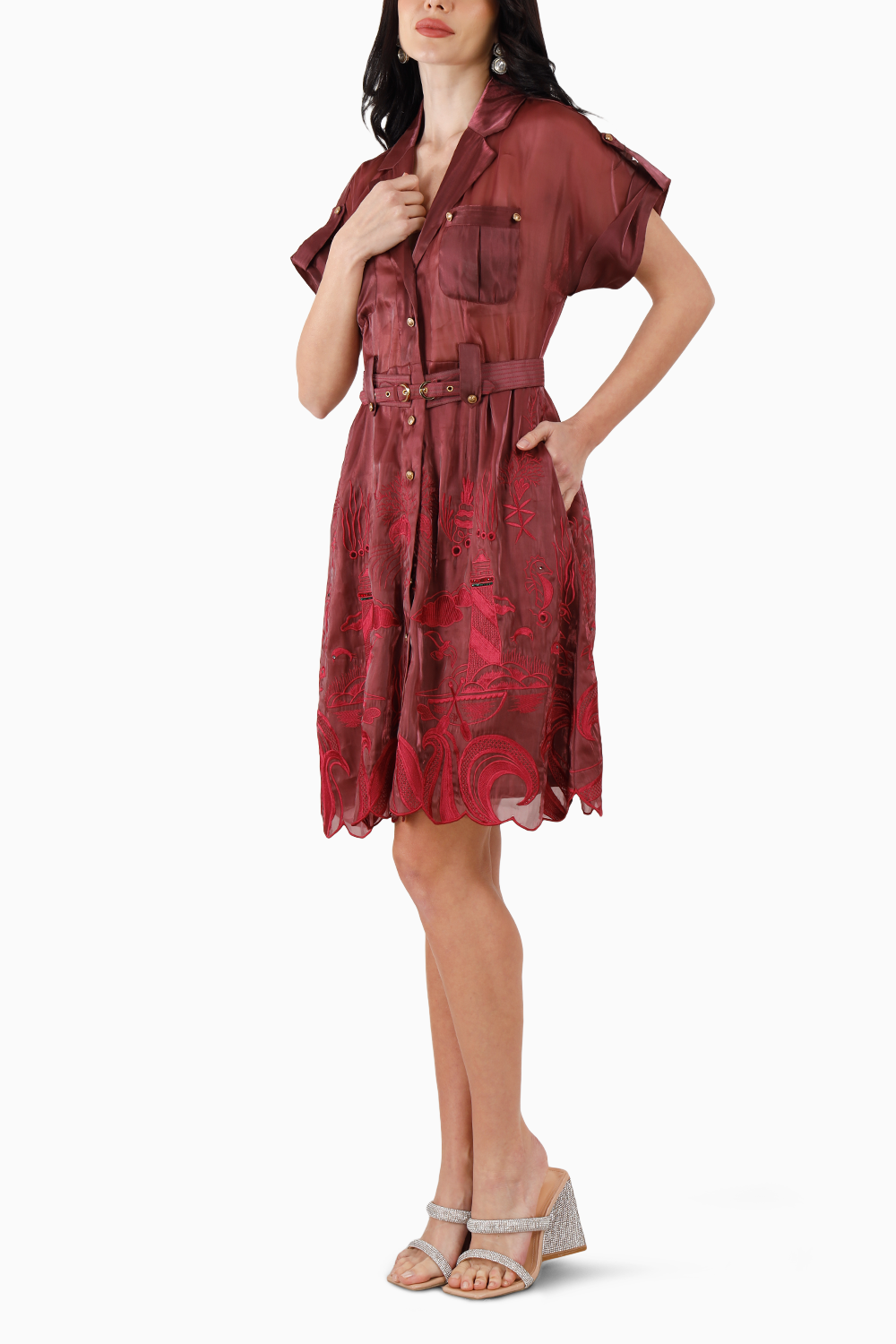 Wine Silk Organza Ocean Dress