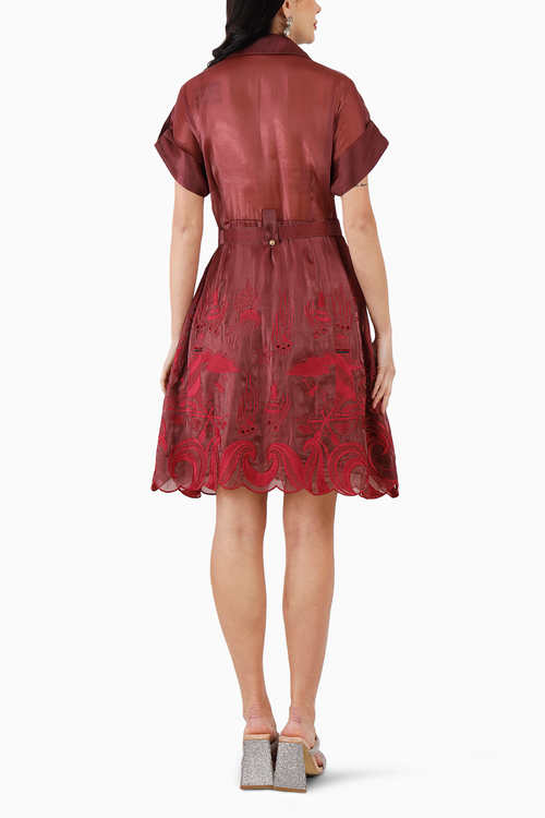Wine Silk Organza Ocean Dress