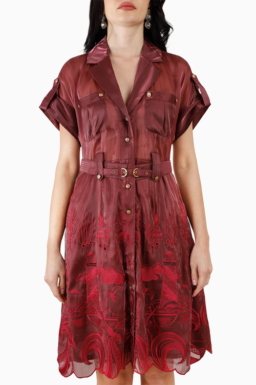 Wine Silk Organza Ocean Dress