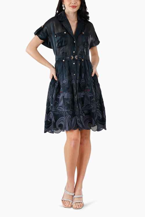 Blue Silk Organza Ocean Dress