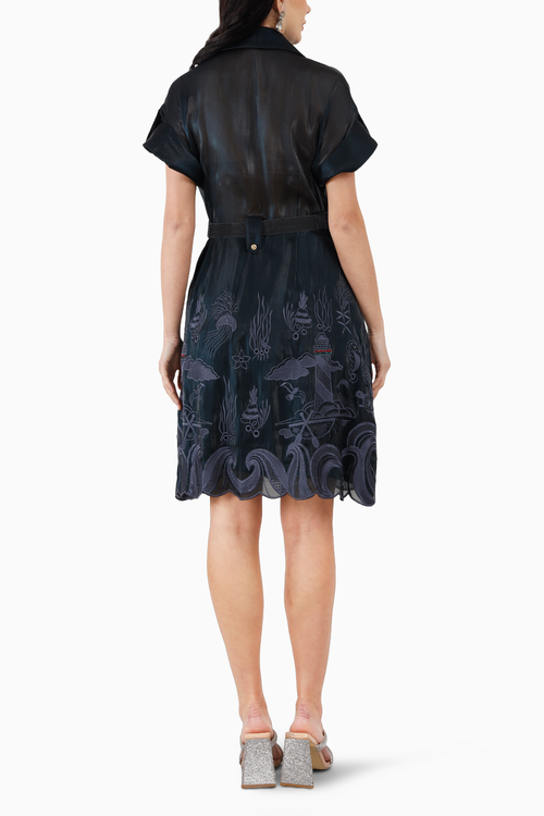 Blue Silk Organza Ocean Dress