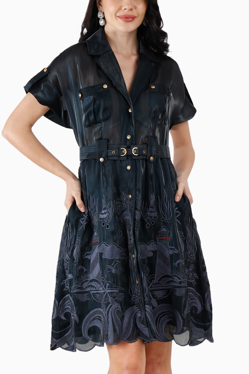 Blue Silk Organza Ocean Dress