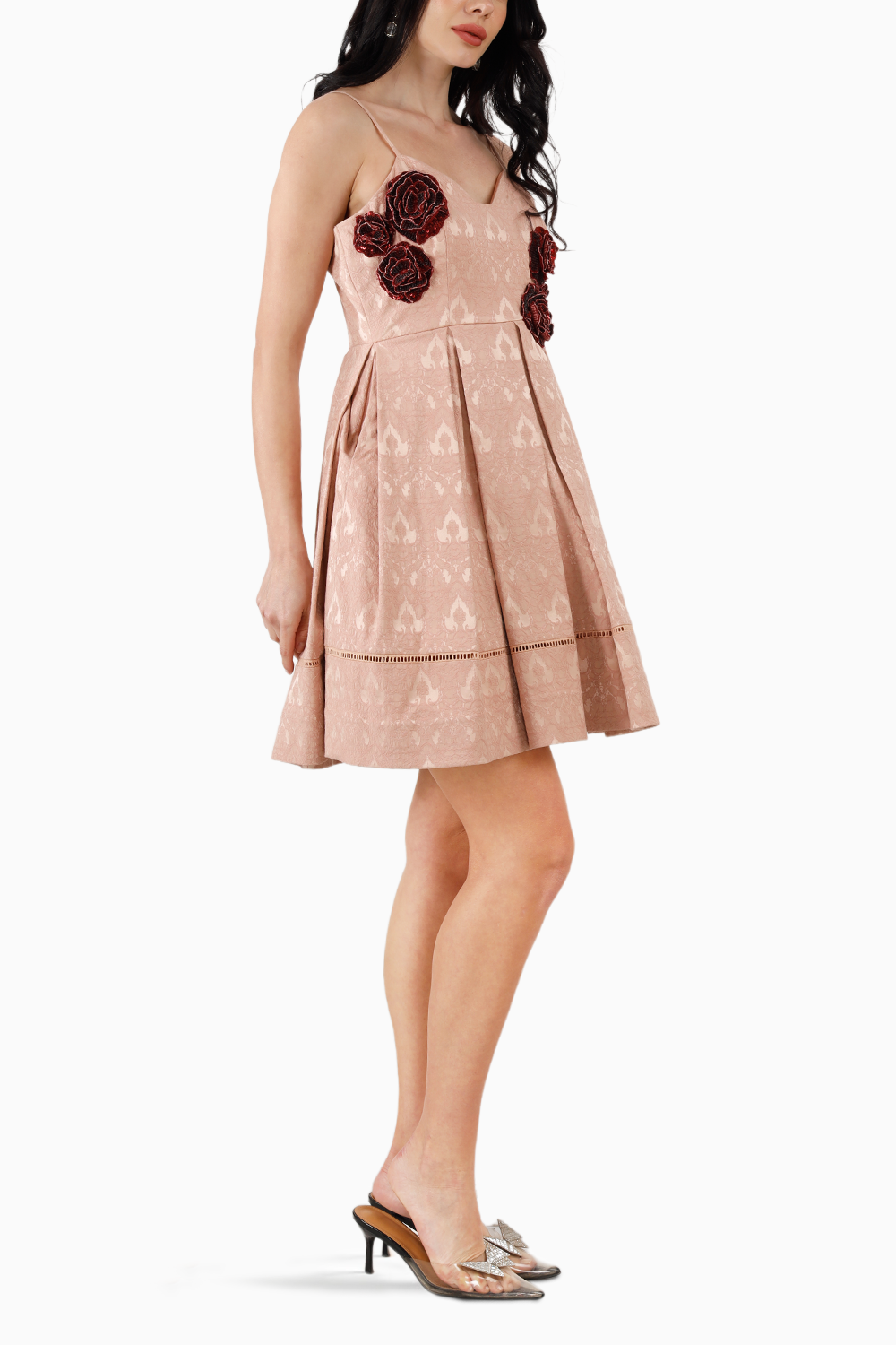 Pink Silk Jacquard Mini Dress