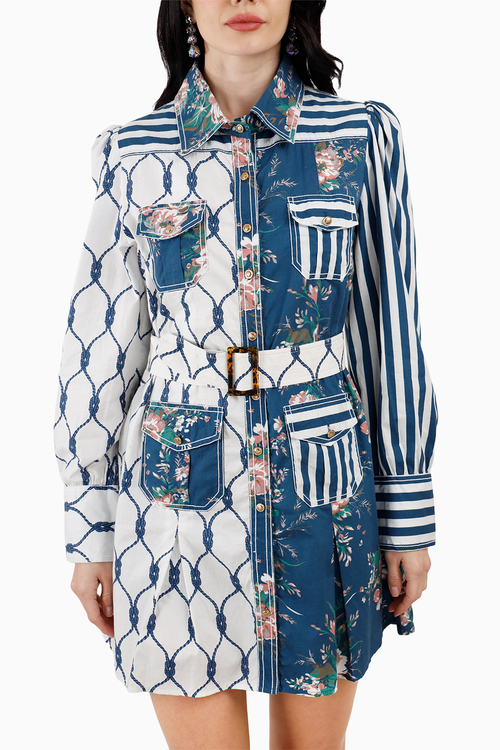 Blue Color Block Shirt Dress