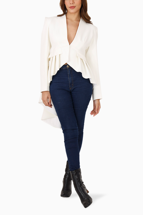 White Hi Low Peplum Tailcoat