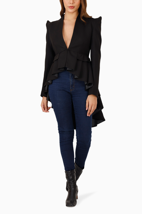 Black Hi Low Peplum Tailcoat