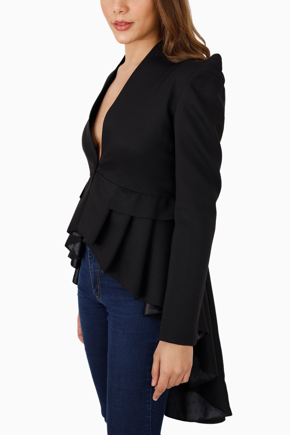 Black Hi Low Peplum Tailcoat