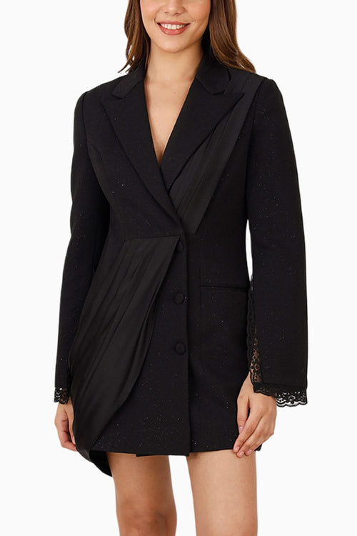 Black Shimmer Draped Blazer Dress