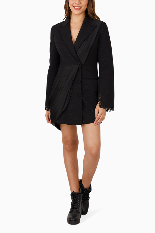 Black Shimmer Draped Blazer Dress
