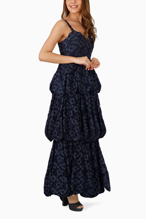 Blue Tiered Midi Dress