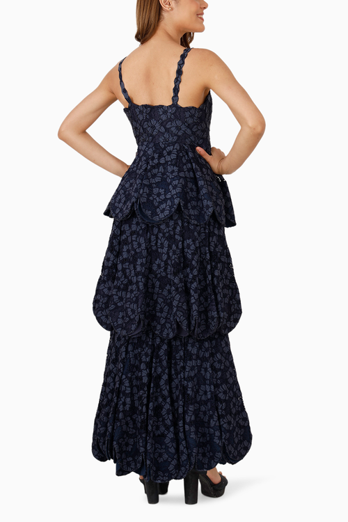 Blue Tiered Midi Dress