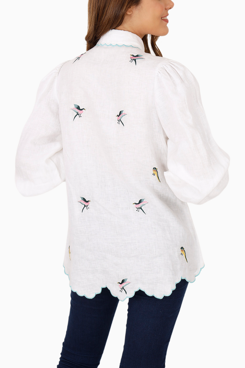 White Linen Shirt with Embroidery