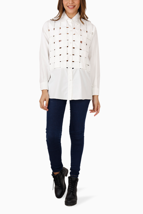 White Desconstructed Criss Cross Shirt