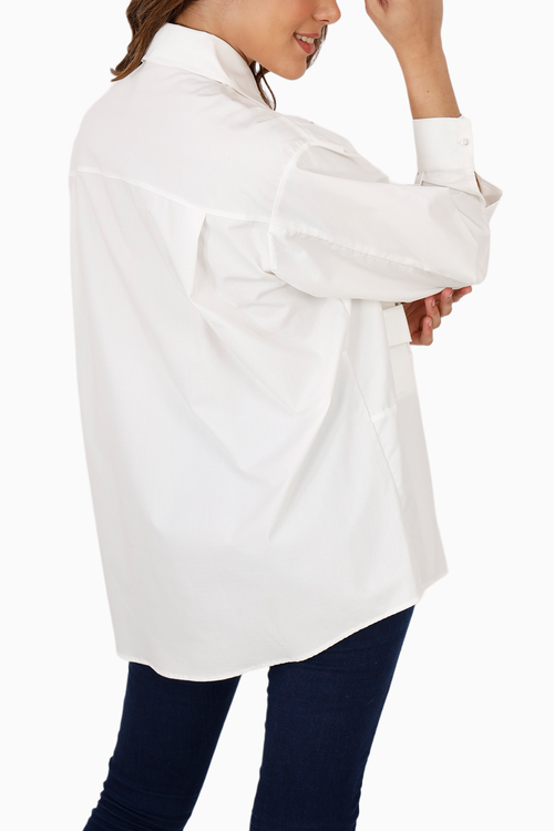 White Desconstructed Criss Cross Shirt