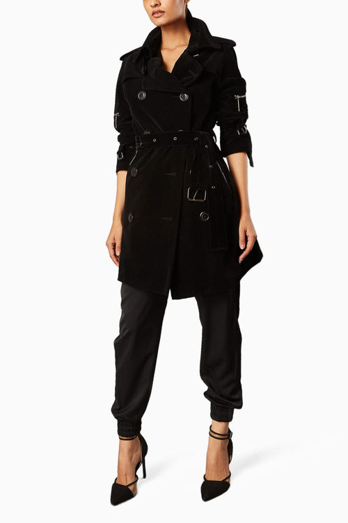Black Velvet Classic Trench Jacket