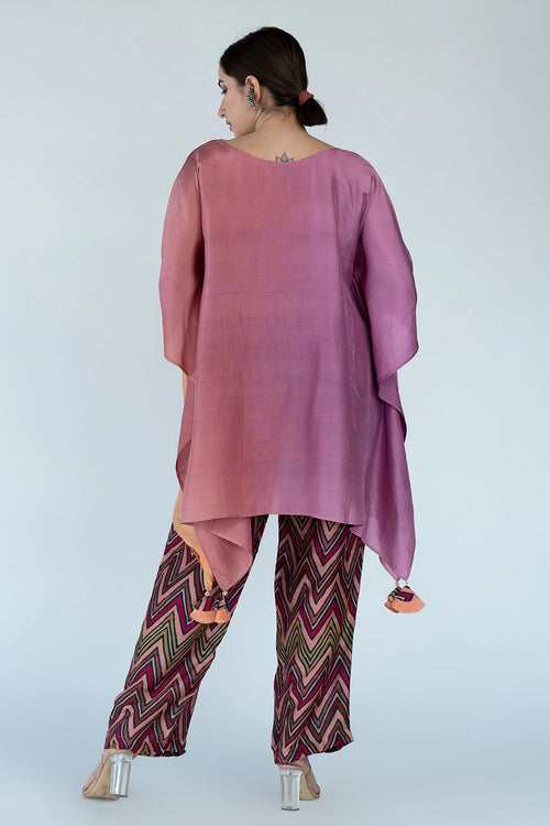 Peach Mauve Ombre Kaftan Top with Zigzag Pants