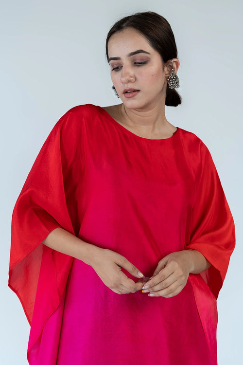 Fuschia Red Ombre Kaftan Top with Zigzag Pants