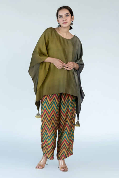 Olive Ombre Kaftan Top with Zigzag Pants