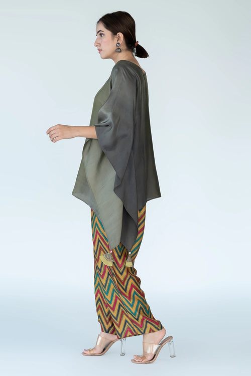 Olive Ombre Kaftan Top with Zigzag Pants