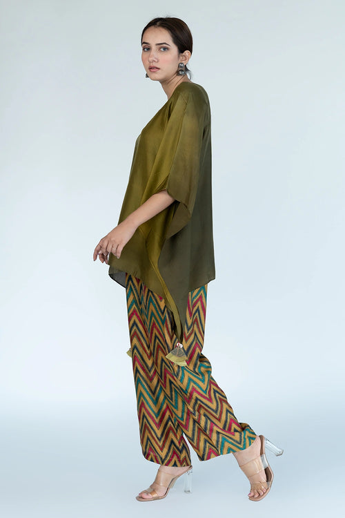 Olive Ombre Kaftan Top with Zigzag Pants