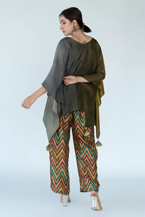 Olive Ombre Kaftan Top with Zigzag Pants