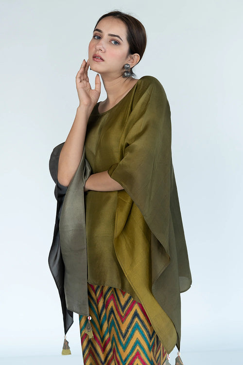 Olive Ombre Kaftan Top with Zigzag Pants
