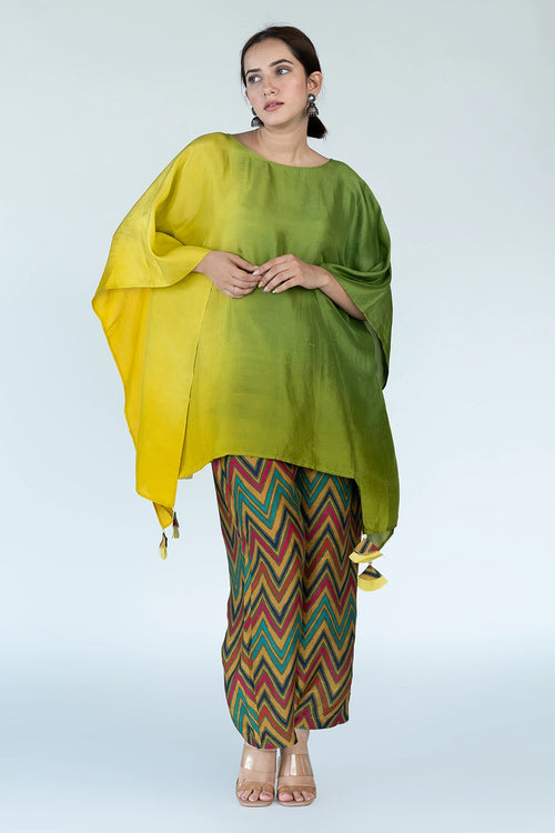 Sage Mustard Ombre Kaftan Top with Zigzag Pants