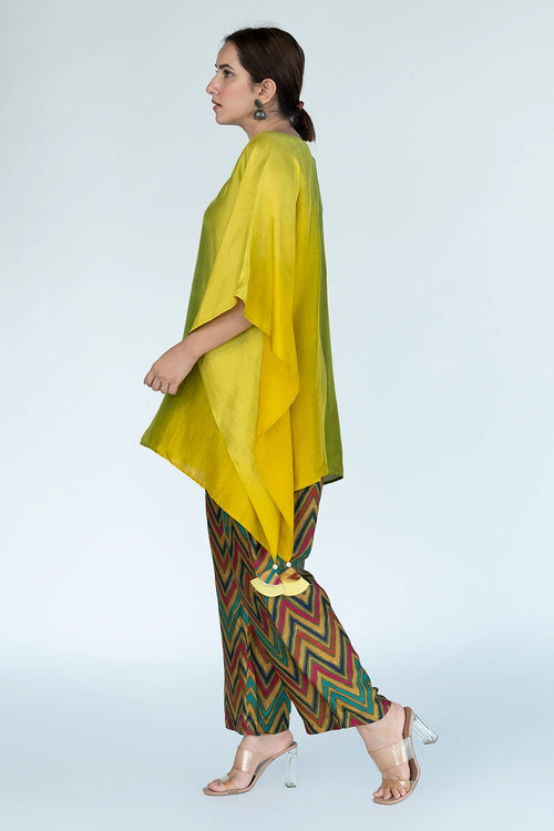 Sage Mustard Ombre Kaftan Top with Zigzag Pants