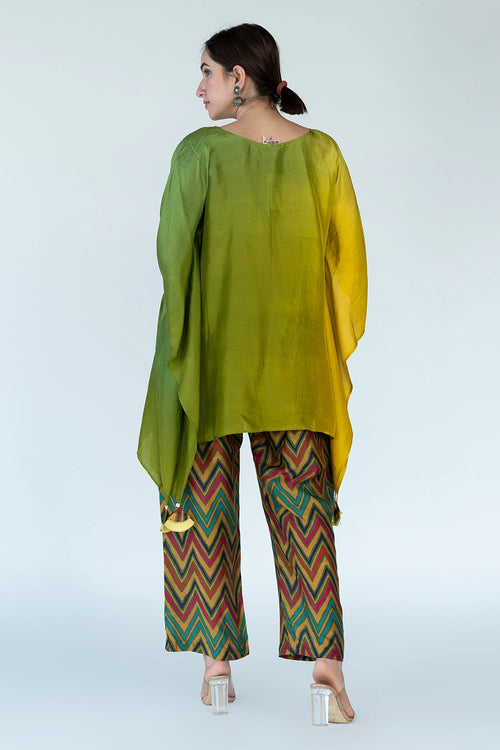 Sage Mustard Ombre Kaftan Top with Zigzag Pants