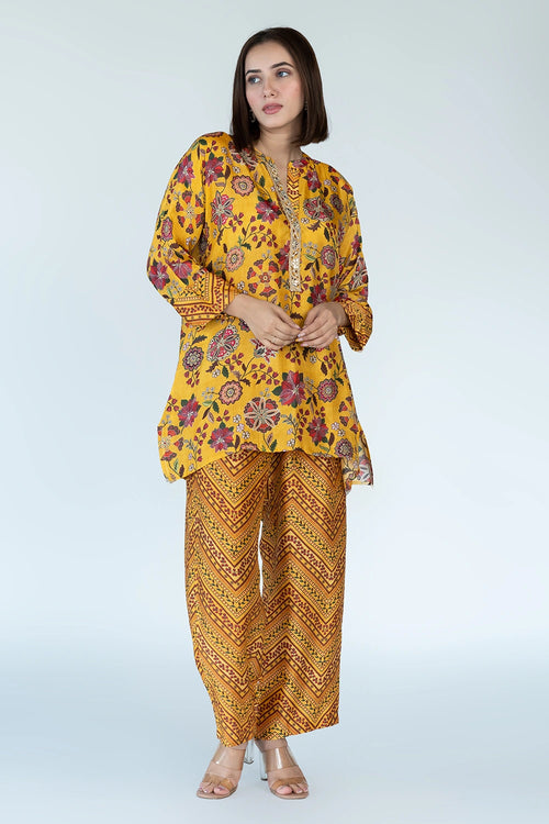 Royal Floral Print Yellow Co-ord Set