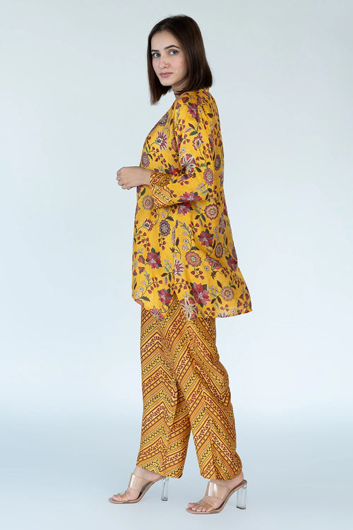 Royal Floral Print Yellow Co-ord Set