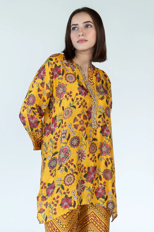 Royal Floral Print Yellow Co-ord Set