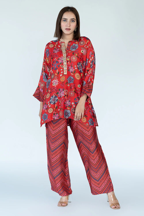 Royal Floral Print Red Co-ord Set