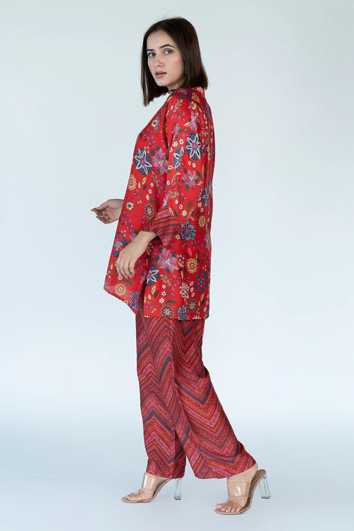 Royal Floral Print Red Co-ord Set