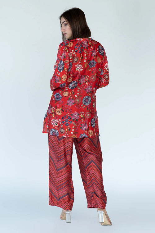 Royal Floral Print Red Co-ord Set