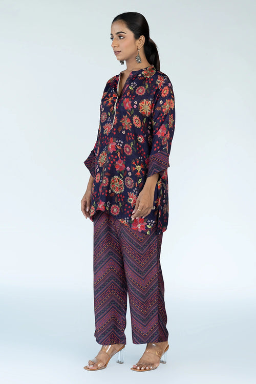 Royal Floral Print Purple Co-ord Set