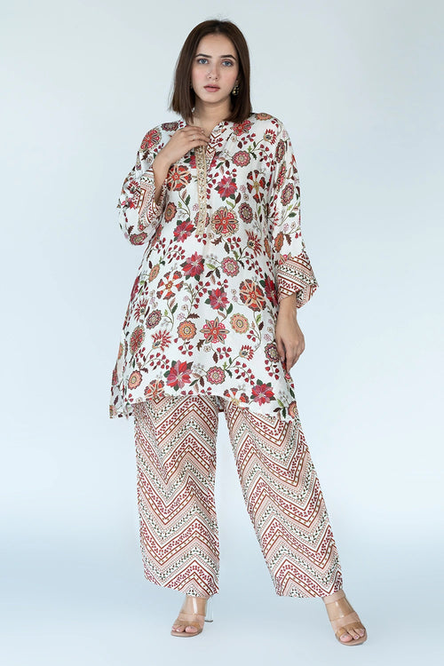 Royal Floral Print Ivory Co-ord Set