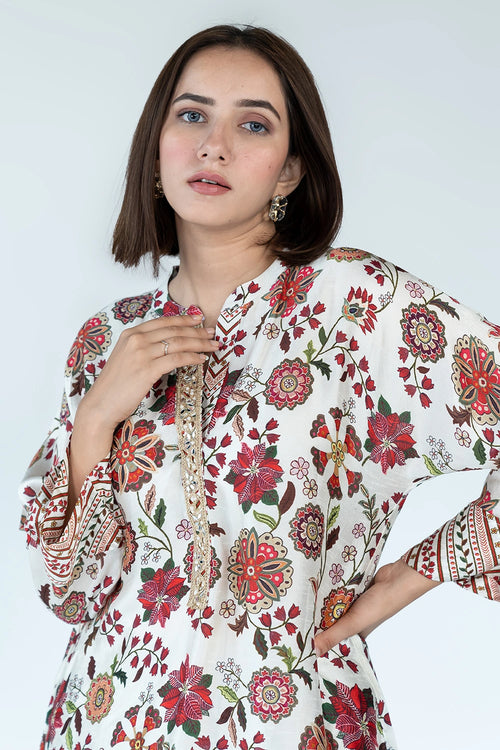 Royal Floral Print Ivory Co-ord Set