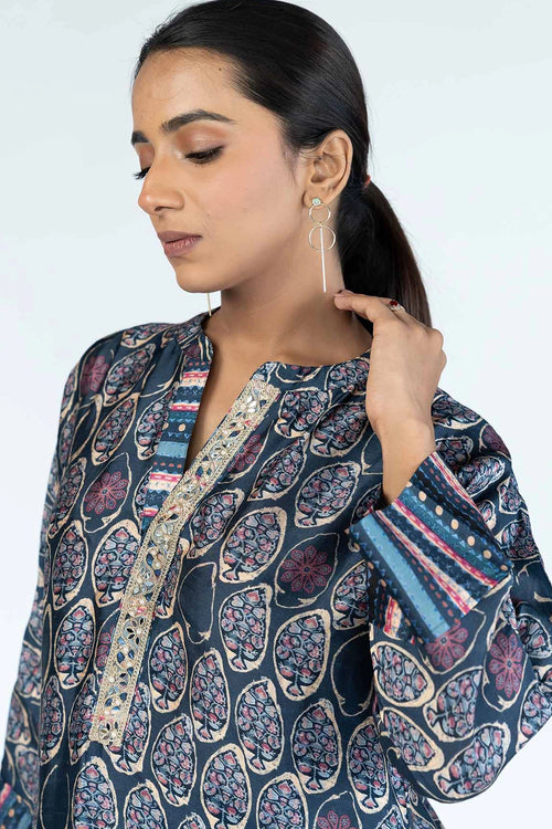 Navy Blue Mughal Boota Co-ord Set