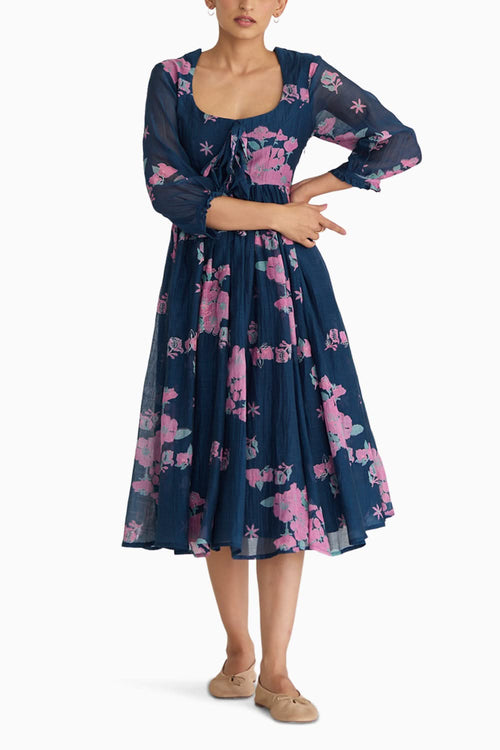 Midnight Blue Bougainvillea Dress