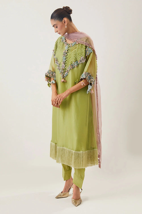Pintucks Pista Kurta Set