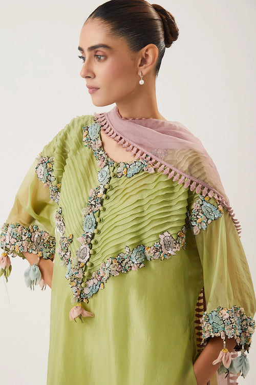 Pintucks Pista Kurta Set