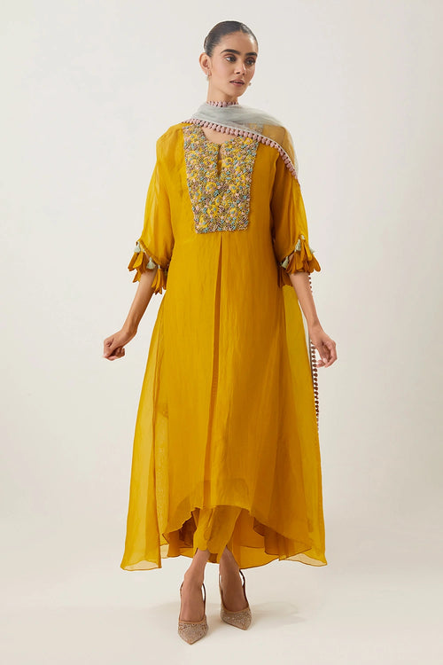 Saanjh Mustard Yellow Kaftan Set
