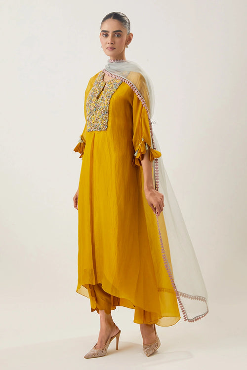 Saanjh Mustard Yellow Kaftan Set